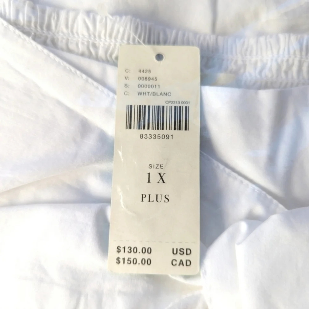 Anthropologie Poplin Tie Front Side Slit Midi Skirt in White Sz 1X NWT